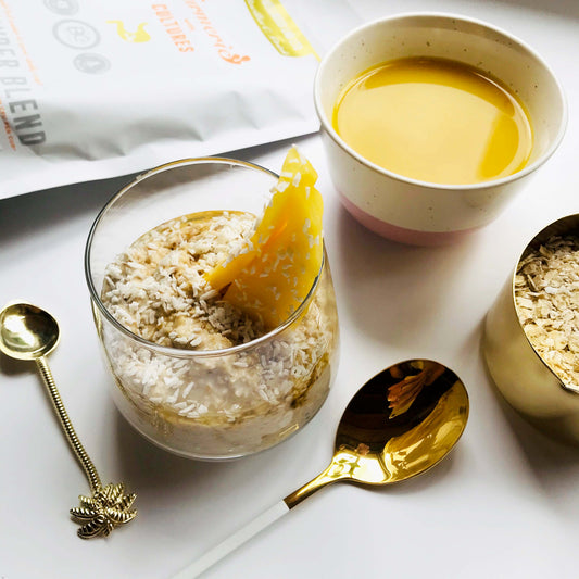 vanilla overnight oats and turmeric latte